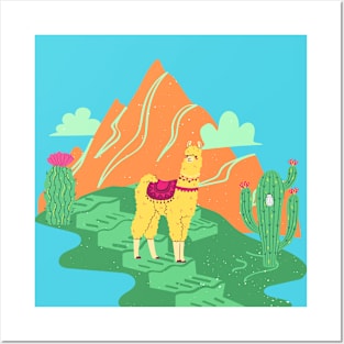 Llama in the mountains Posters and Art